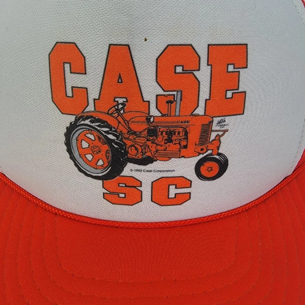 CASE SC Tractor Vintage 90s Farm Hat Snapback Trucker Cap Orange White Mesh Back